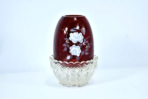 VTG 'FENTON' Ruby Red Glass Fairy Lamp SIGNED