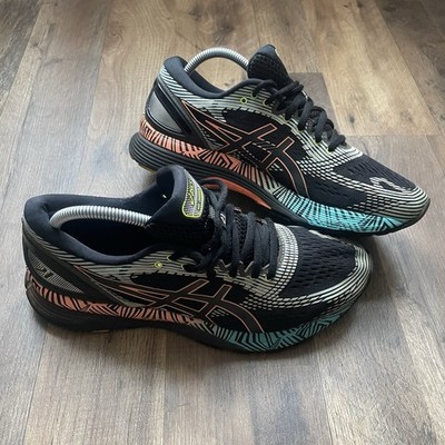 Size 10- Asics Gel-Nimbus 21 Shoes Women s Black Coral Blue Road Running
