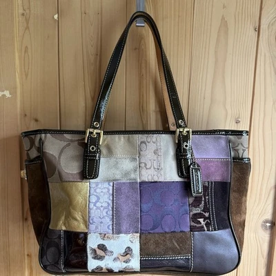 Coach Vintage Holiday Gallery Tote Patchwork Ocelot Lurex Signature Bag Y2K 9499 - Image 1 of 4