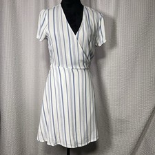 Forever 21 Blue White Striped Wrap Dress Women’s Medium Coastal Core Summer