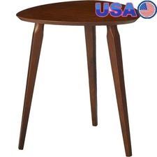 Mid Century Oval Side Table W/ Tripod Support Rubberwood End Table Living Room