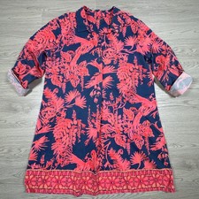 Lilly Pulitzer Lillith Tunic Dress Navy Pink Tropical Floral Rayon Large Pockets