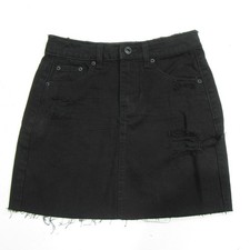 Vanilla Star Juniors Black Denim Ripped Distressed Mini Skirt Size 0 / W24
