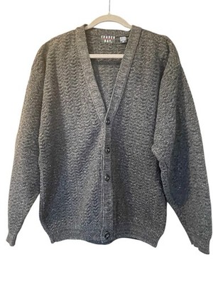 Trader Bay Gray Cardigan Sweater M Vintage 90 s Y2K Button Up V-Neck Unisex