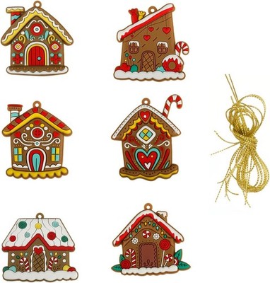 6 Stück Lebkuchenhaus Christbaumschmuck, Hängeschmuck für Weihnachten