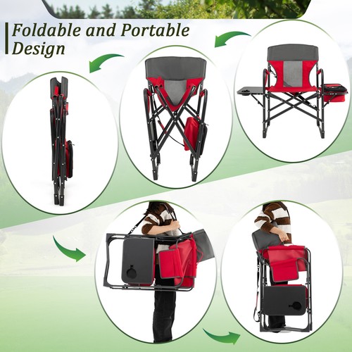 Folding Camping Directors Chair Portable w/ Cooler Bag & Side Table Red - Picture 5 of 7