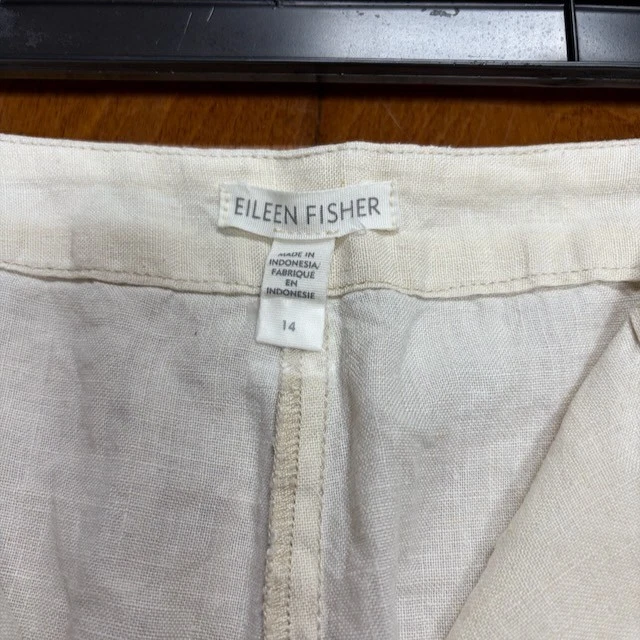 Pantalones Cortos Eileen Fisher Mujer Lino Orgánico Talla 14 Crema Informales Foto 4 de 4