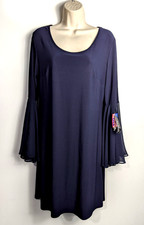 NWT R M Richards Women's Dress Sz 12 Dark Blue Flare Sleeves Poly Blend Stretch