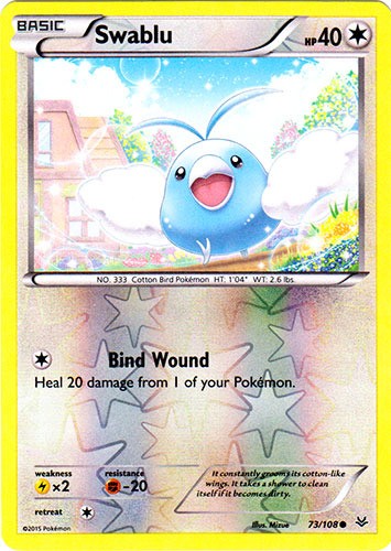 Swablu - 73/108 - Common - Reverse Holo LP, English Pokemon Roaring Skies