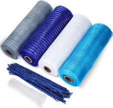 4 Rolls 40yd Deco Mesh Ribbon Set with Chenille Stems and Zip Ties