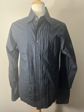 Men Gucci Black Tuxedo Dress Shirt Size 17 French Cuff Side Vents Cotton 