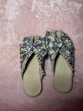 Floral Bow Beaded Slip On Flat Sandals Beige Multicolor Women