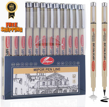 Micro Fineliner Drawing Art Pens: 12 Black Fine Line Waterproof Black,12pcs