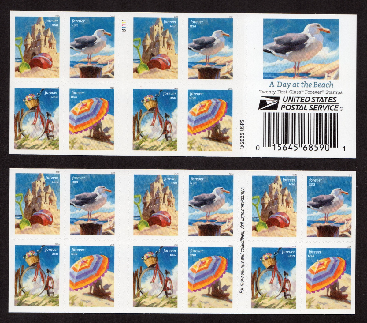 記念グッズ DeNA Baystars Memorial Stamp Collection Scott #6073a A Day at the Beach Booklet of 20 Forever Stamps - MNH
