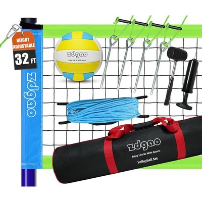 Outdoor Portable Volleyball Net System - Adjustable Height Poles with Soft Vo...