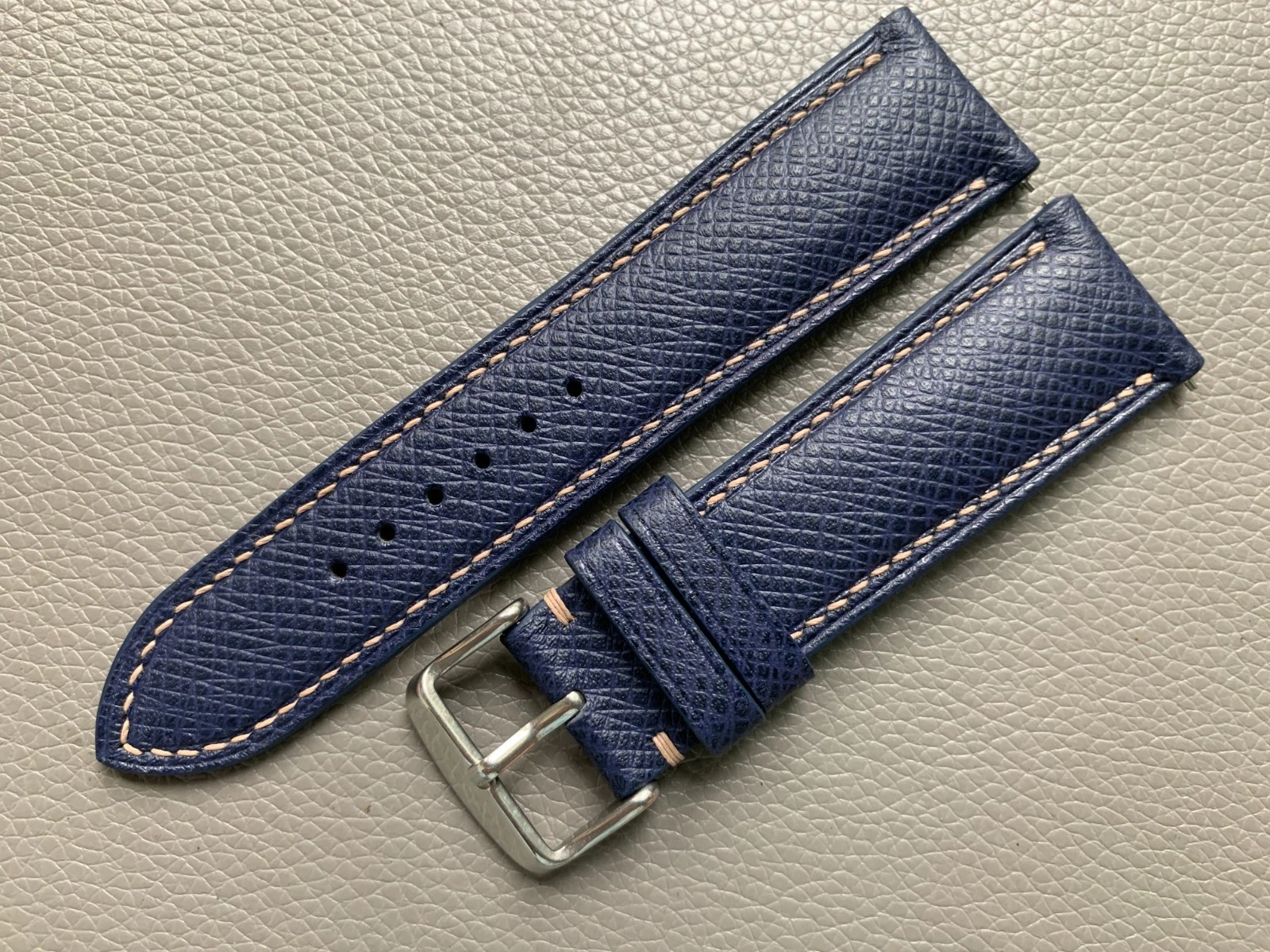 Navy Genuine Cowhide Epsom Skin Leather Watch Strap Band 17 18 19 20 21 22 23mm