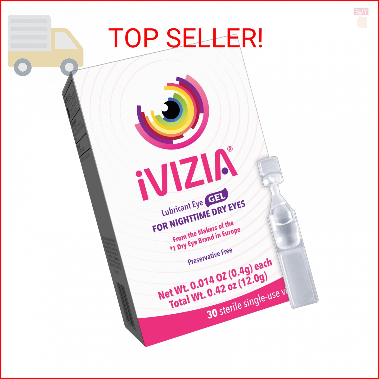 iVIZIA Eye Gel for Nighttime Dry Eyes, Preservative-Free, 30