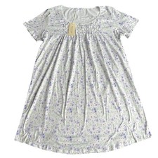 Ekouaer NightGown Womens L Dainty Purple Flowers White Pin Tucks Lace NEW W TAG