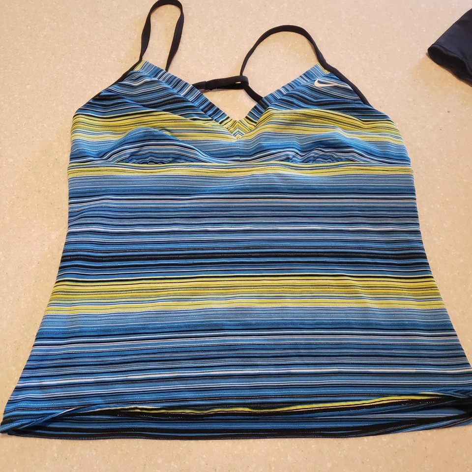 Nike Swimsuit Woman’s Size 8/10 Blue Yellow Black Tankini Skirt Bottom 2 Piece - Image 2 of 4