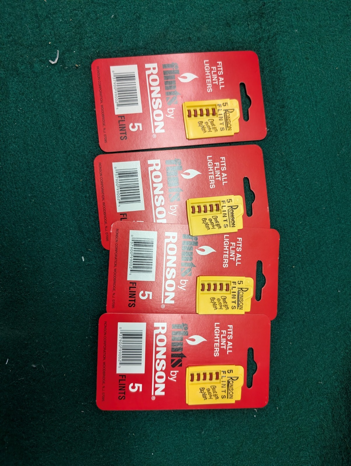 Flints, 4 Packs Of 5 Flints Per Card =  New Old Stock, By Ronson