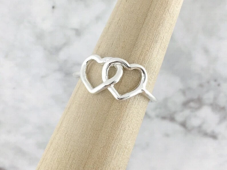 Sterling Silver Double Heart Ring Two Hearts Ring Heart Shaped