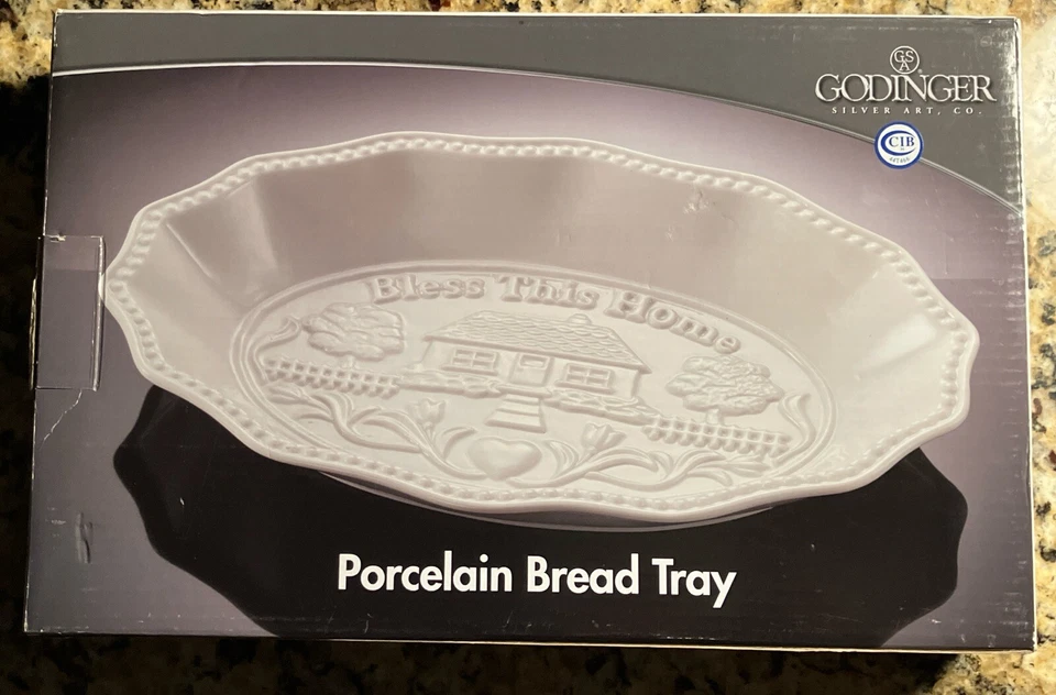 New Godinger White Porcelain “Bless This Home” Bread Tray 11 5/8 x 7 3/4 #62403 - Image 3 of 4