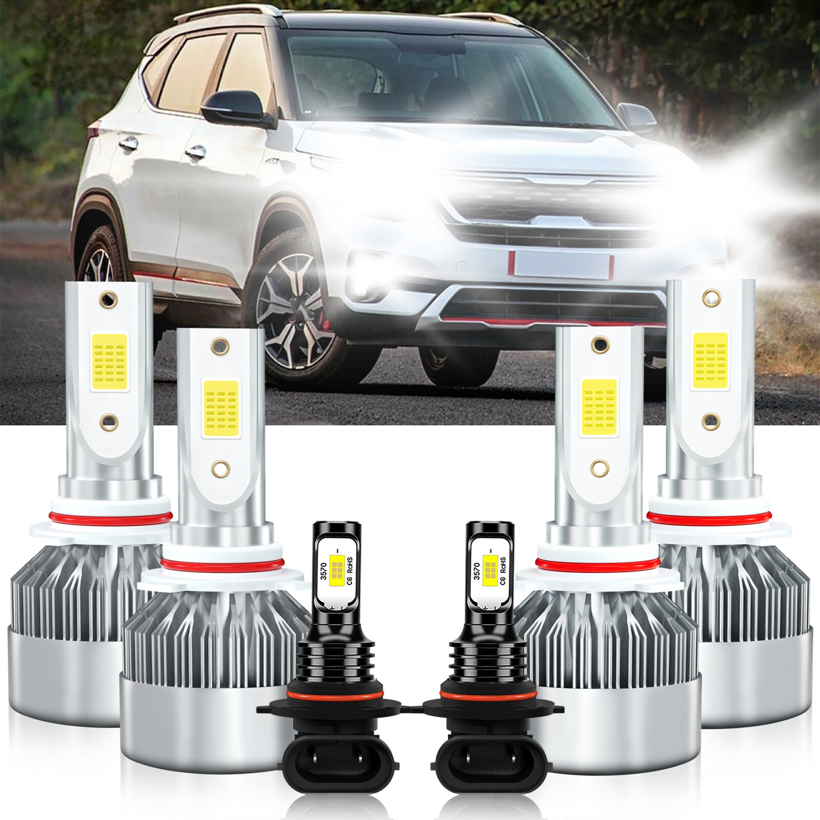For Kia Seltos 2021-2023 Combo LED Headlight High Low Beam +Fog Light Bulbs Kit