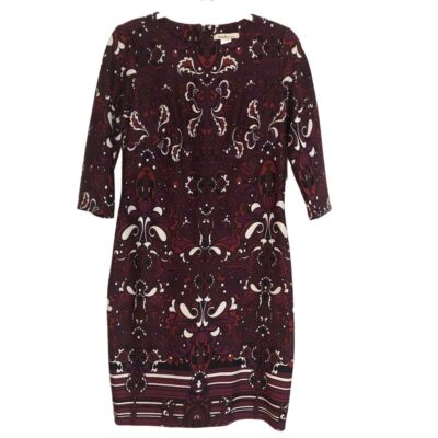 Laundry By Design NWT Midi Dress Printed 3/4 Sleeve Women's Size 8 Boysenberry