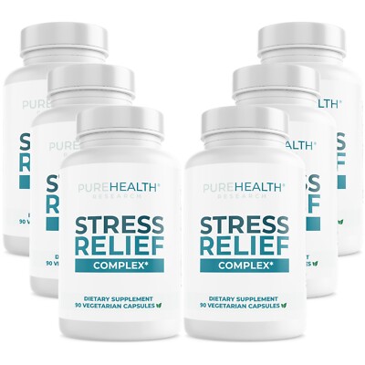 Stress Relief Supplement, Cortisol Blocker, Mood Support, PureHealth Research x6