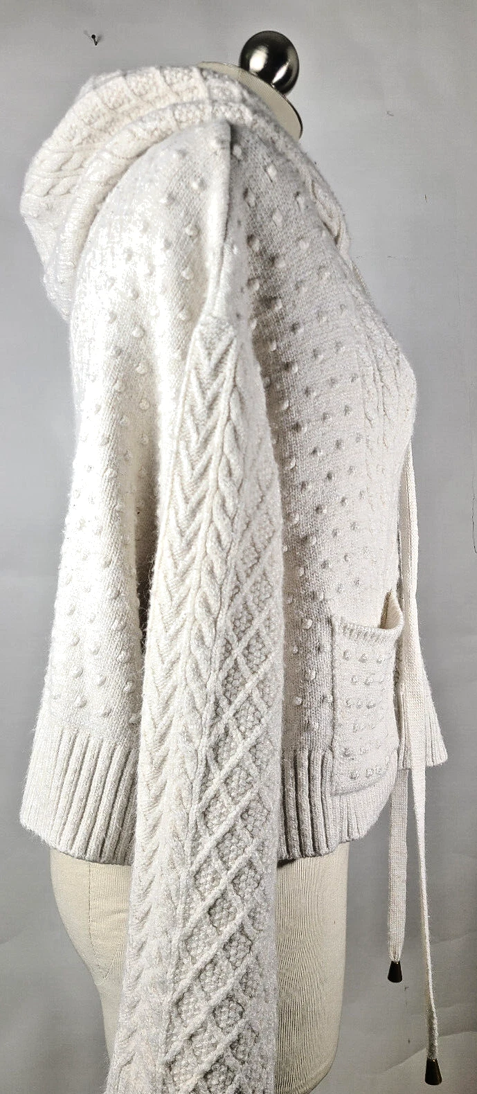 OFF WHITE Maglione con cappuccio ZARA tasche tagliate taglia media