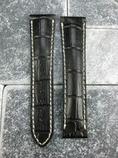 19mm Black Leather Deployment Strap White Stitch Watch Band OMEGA Seamaster x1