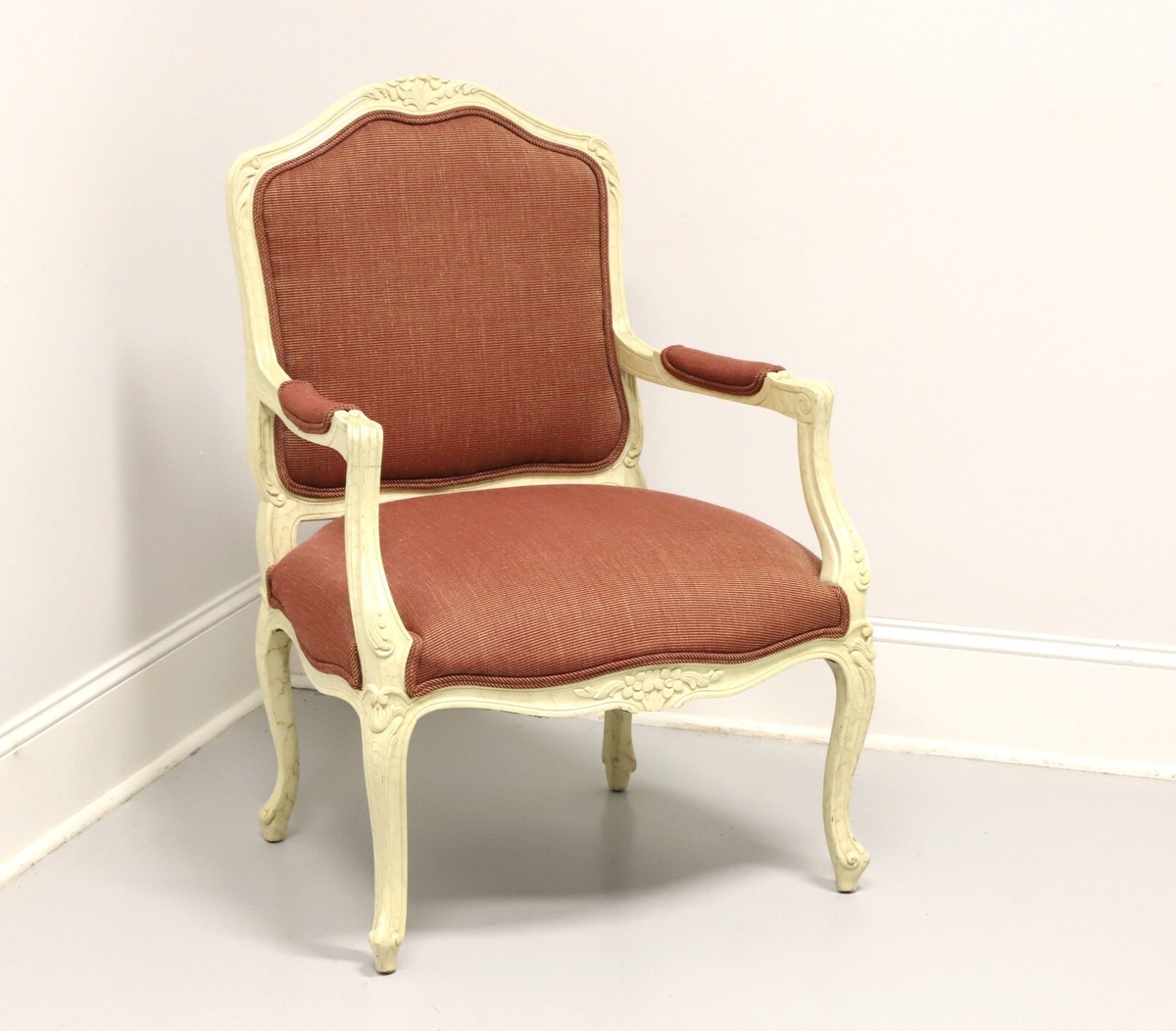 Marbleized Cream Painted French Louis XV Bergere Armchair