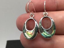 Abalone paua shell drop earrings, solid Sterling Silver. Oval, gift box. #2