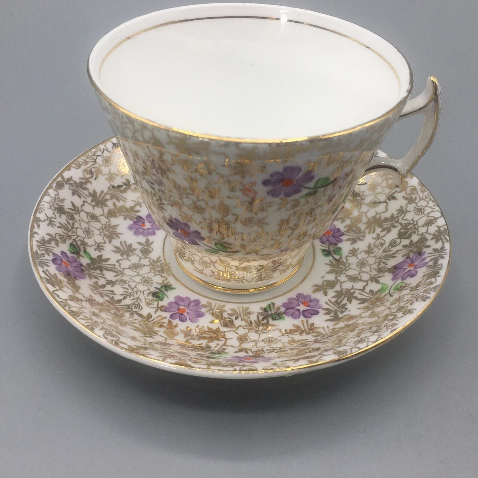 Phoenix TF & S Bone China Tea Cup & Saucer Floral Purple Chintz Vintage Accented - Image 2 of 4