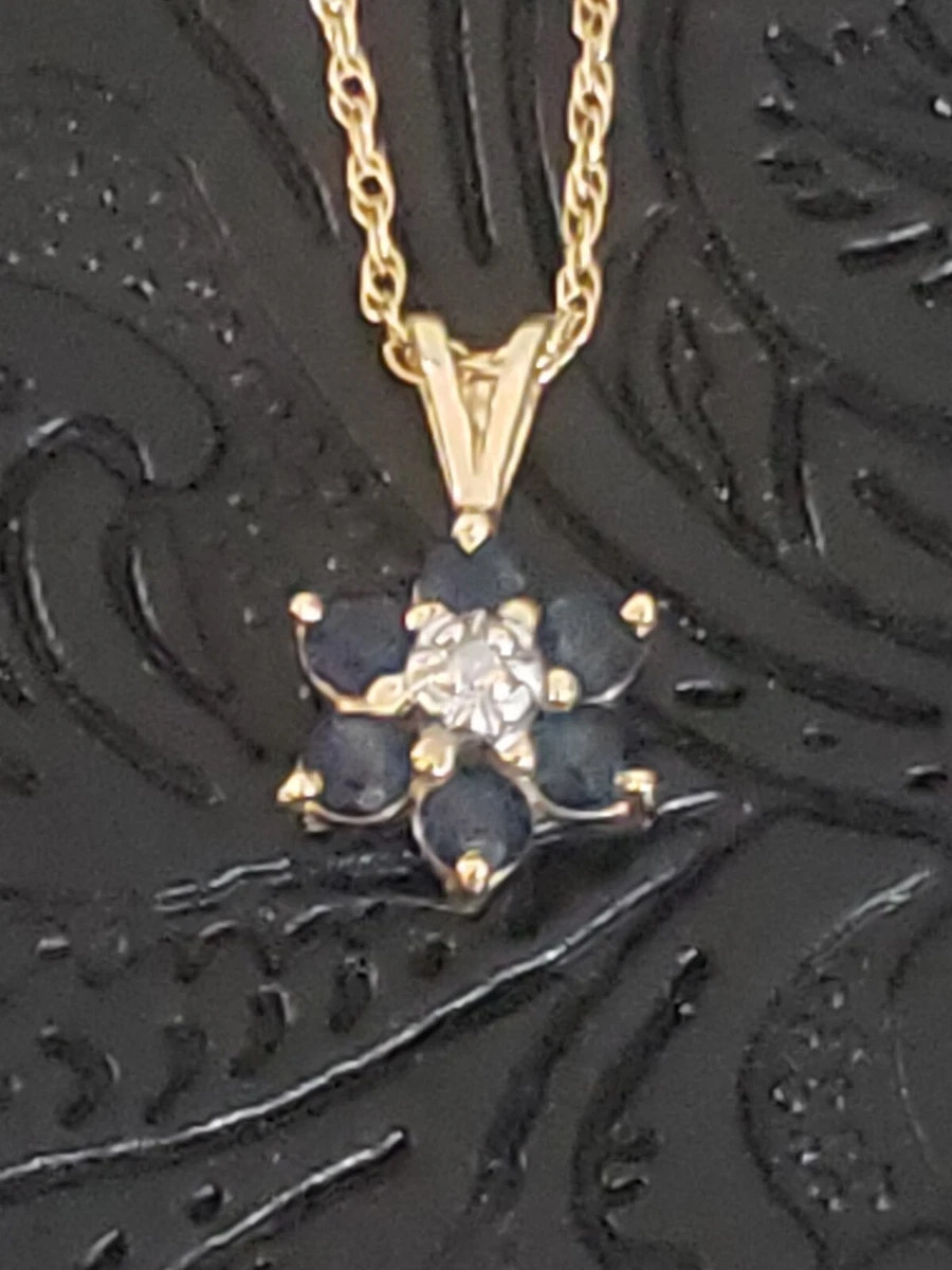 14k Gold Sapphire and Diamond Flower Pendant Necklace eBay