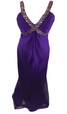 La Femme Purple Bling Full Length Polyester Evening Party Prom Gown Sz 4 Flaws 