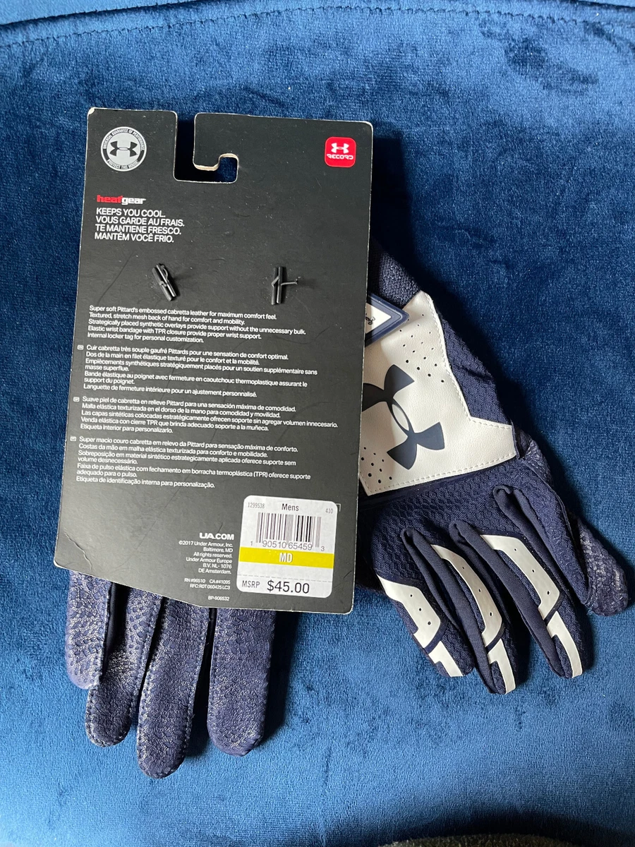 toewijzing verlichten Decimale Under Armour UA Yard Batting Gloves Baseball Leather Palm Heatgear Navy  1299538 | eBay