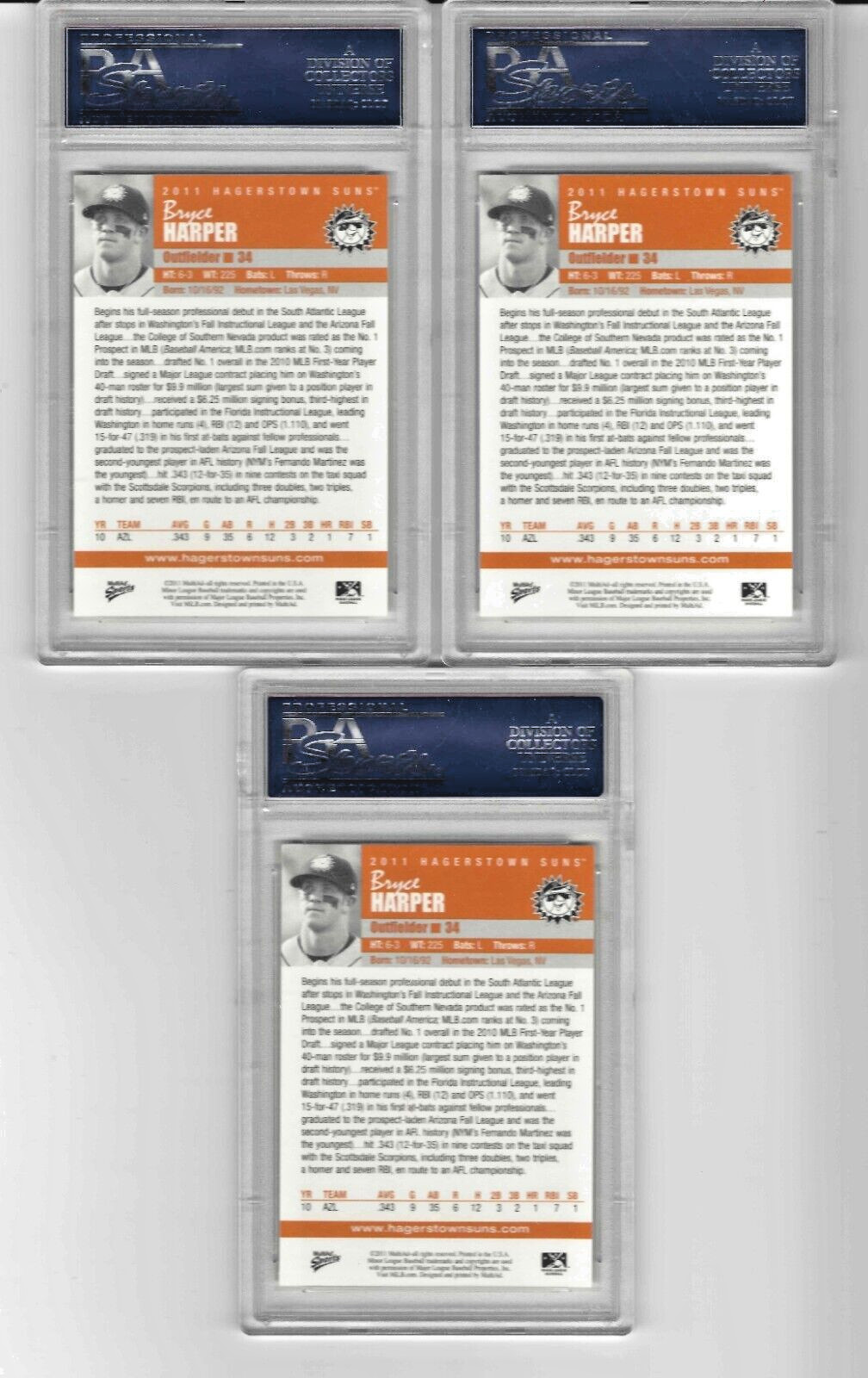 2011 Multi-Ad Hagerstown Suns Bryce Harper Pro Debut Hand/Chest PSA 10 (JBC153) view 2