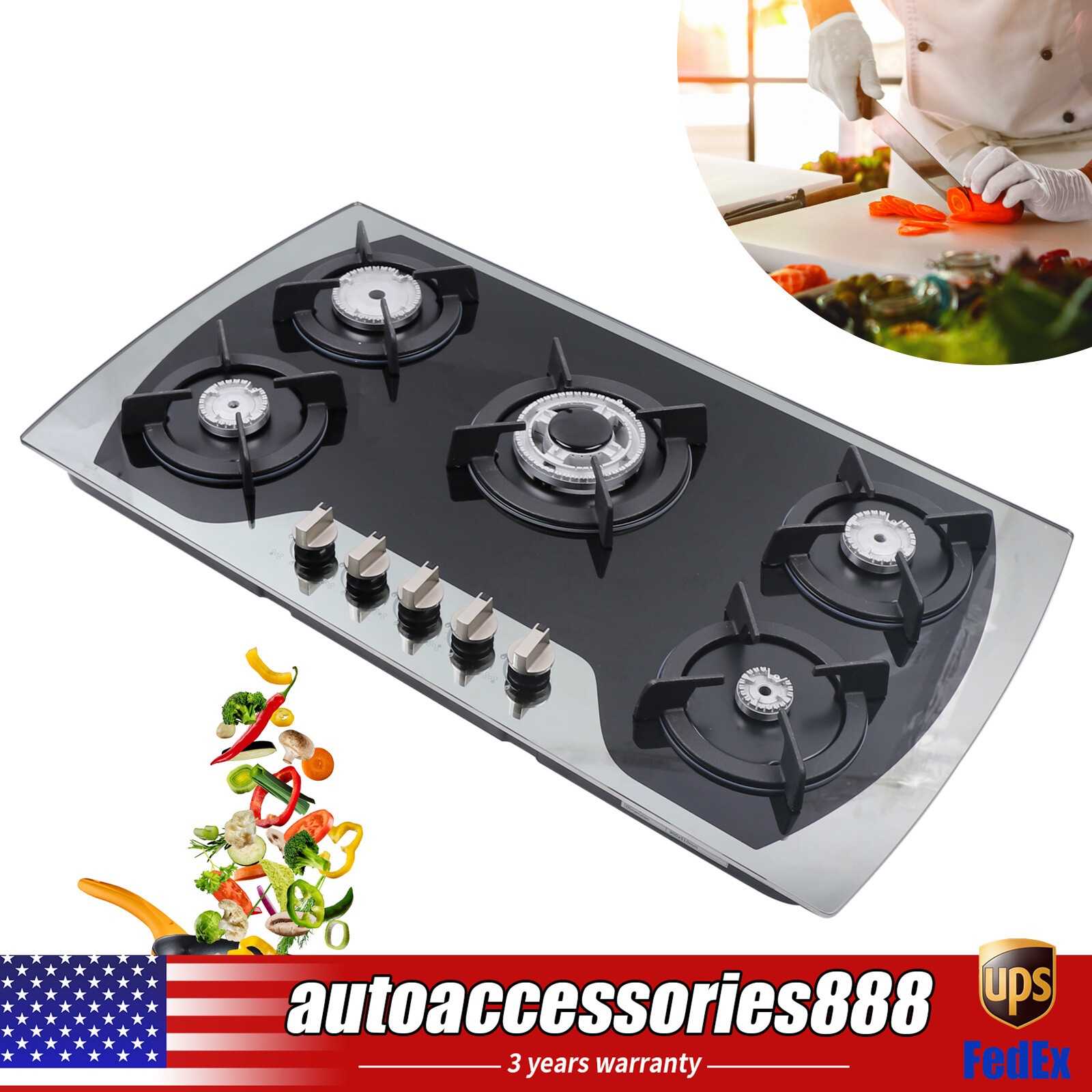 35-inch 5-Burner Built-In Gas Cooktop Stainless Steel Works with Natural Gas or Propane