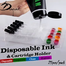 25pcs Tattoo Ink Cup Quick Tray Disposable Workstation Plastic Needles Holder