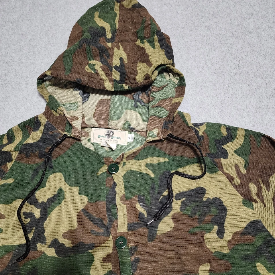 BLACK SHEEP Brand Mesh Shirt XL Camo Hunting Hooded Cover Button Up Drawstring - Image 2 of 4