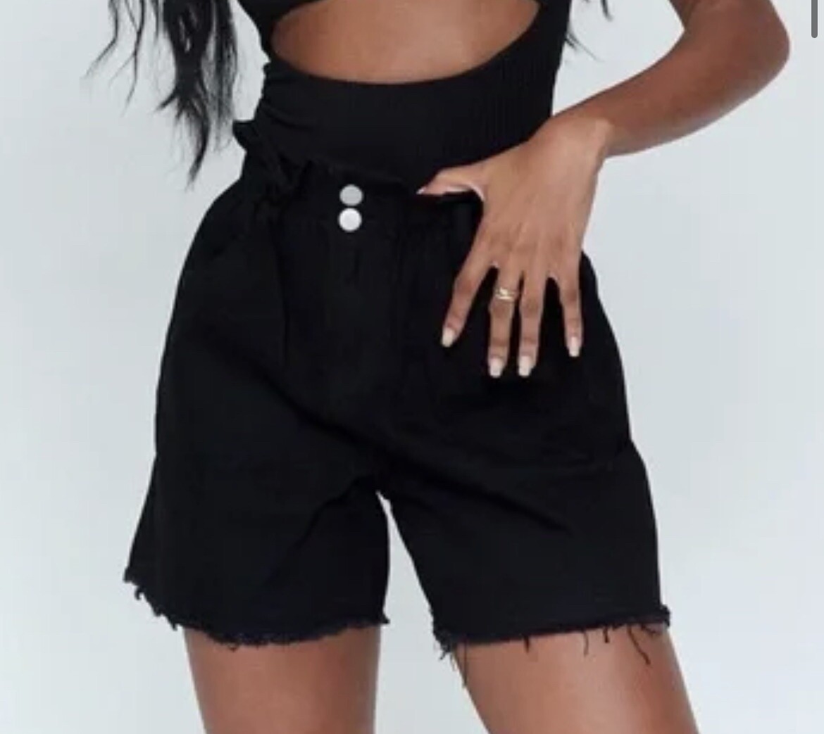 Princess Polly Shorts Open Road Denim Paper Bag Waist Short Black