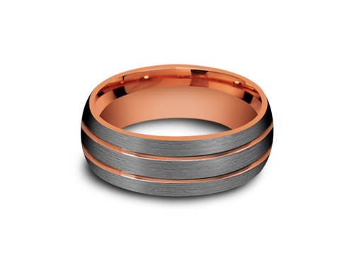 Wolfram-Ehering 8 mm gebürstet Roségold, grau, 2-farbig, Verlobung, Kuppel, Komfort - Bild 2 von 3