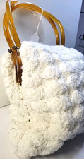 Vintage Handmade Crochet Beaded W Lucite Handles Lined Purse