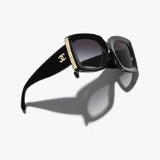 NEW CHANEL 5435 SQUARE SUNGLASSES BLACK  GOLD w/GRAY LENS