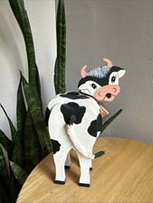 Wood Folk Art Holstein Cow Adorable Free Standing
