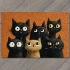 Art Print Cats Group Illustration Wide Eyed Whimsical Quirky Orange Halloween