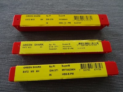3 Maschinengewindebohrer Dormer, Green Shark. M8,M10,M12. HSS-E-PM