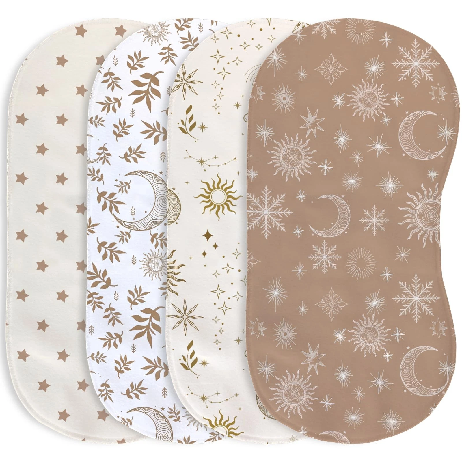 4 Pack Baby Burp Cloths, Soft Muslin Cotton Boho Star Moon Print Burp Cloths,...