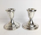Pair Lunt Sterling Silver 041 Estate Vintage Weighted Candlestick Holders